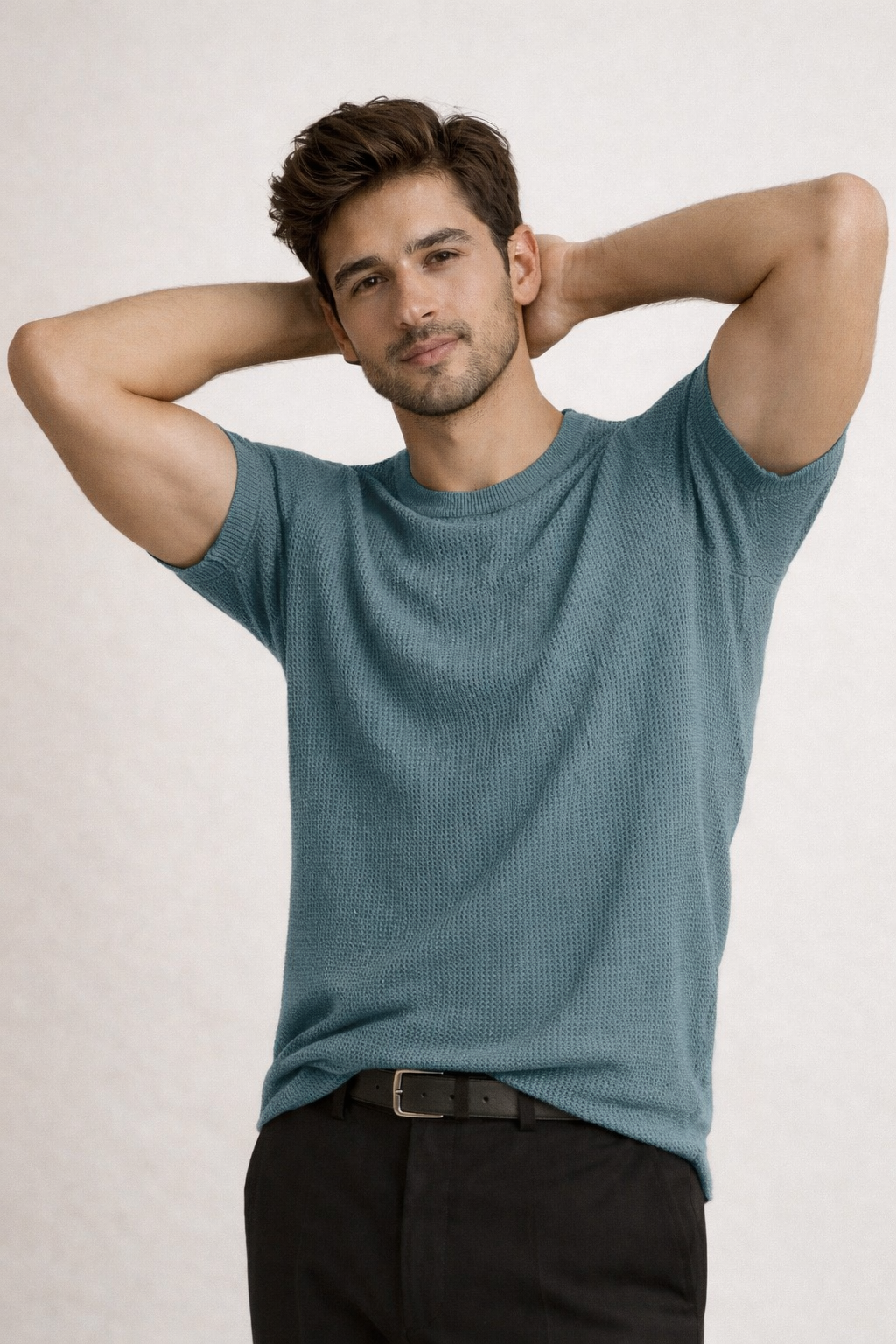 Waffle Knit Tshirt Seige Green