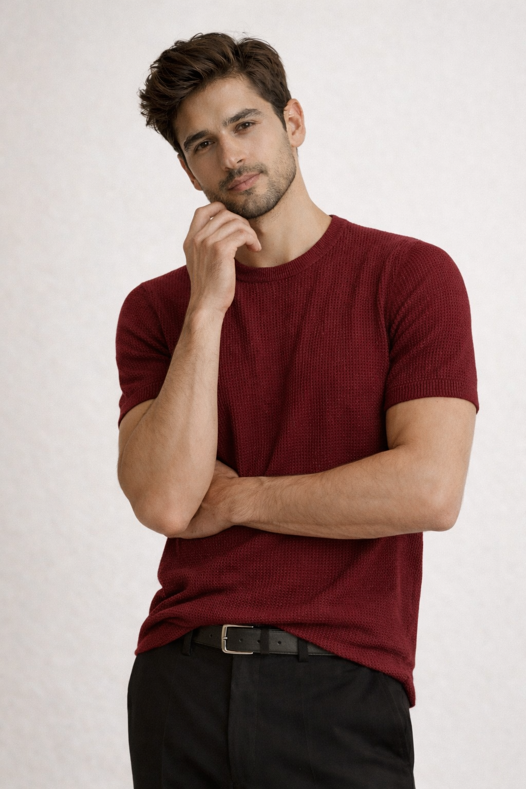 Waffle Knit Tshirt Maroon