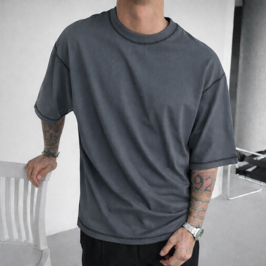 Contrast Thread T-Shirt Grey
