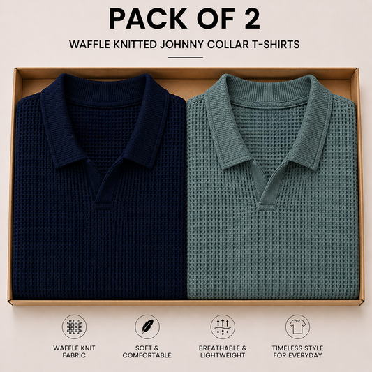 Pack Of Two Knitted Polo Tshirts Navy Blue - Seige Green