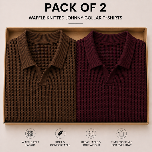 Pack Of Two Knitted Polo Tshirts Brown - Maroon
