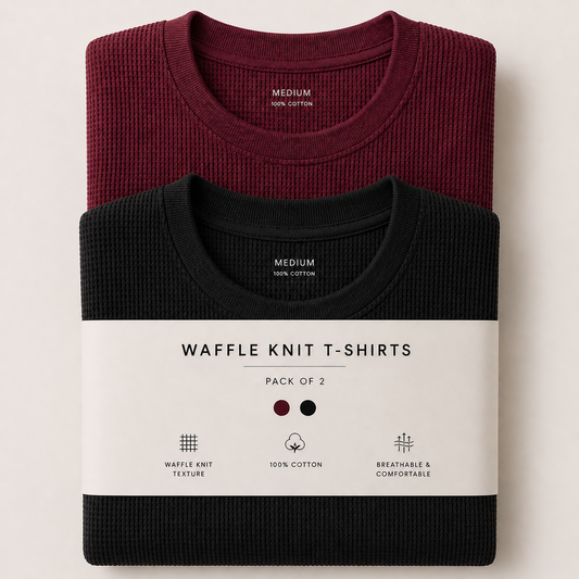 Pack Of Two Waffle Knitted Tshirts Maroon - Black