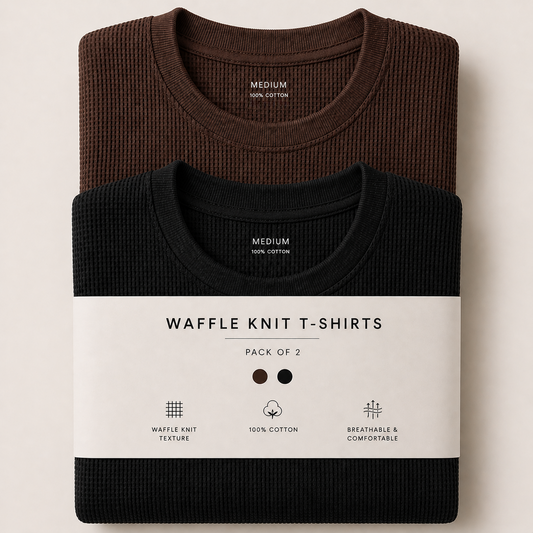 Pack Of Two Waffle Knitted Tshirts Brown - Black
