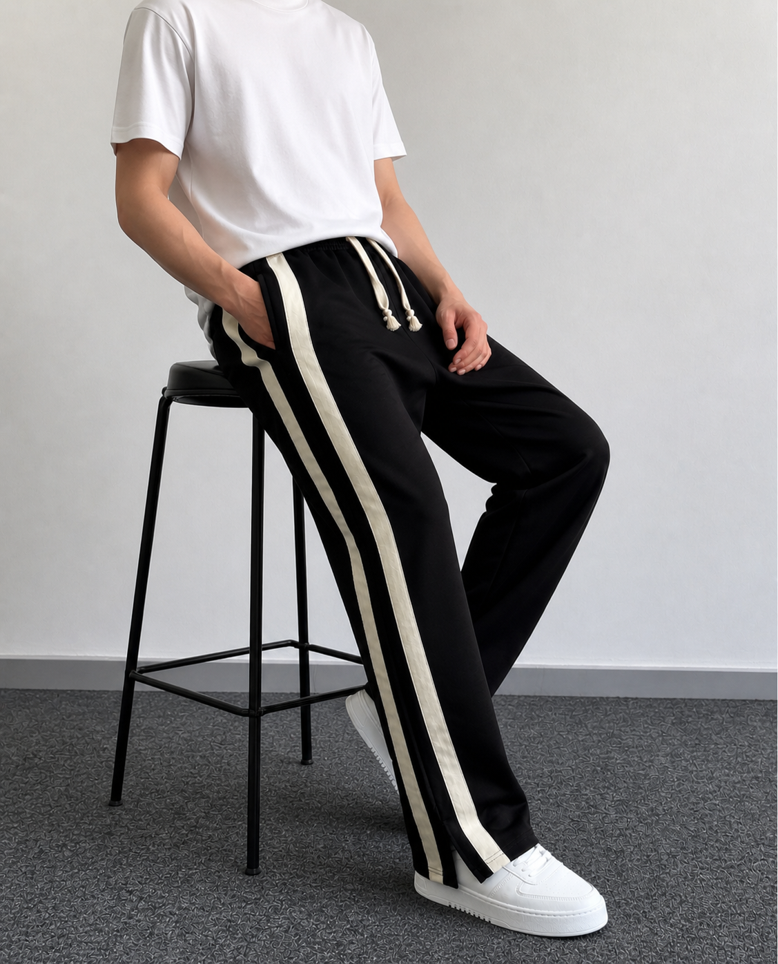 Side Stripes Relaxed Fit Trouser - Black