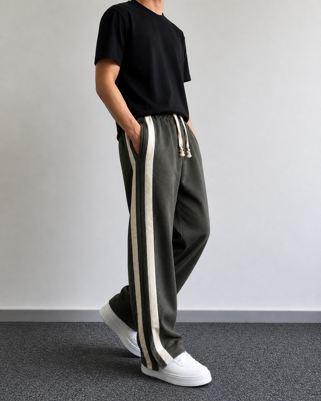 Side Stripe Relaxed Fit Trousers - Green