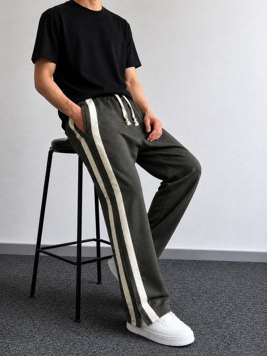 Side Stripe Relaxed Fit Trousers - Green