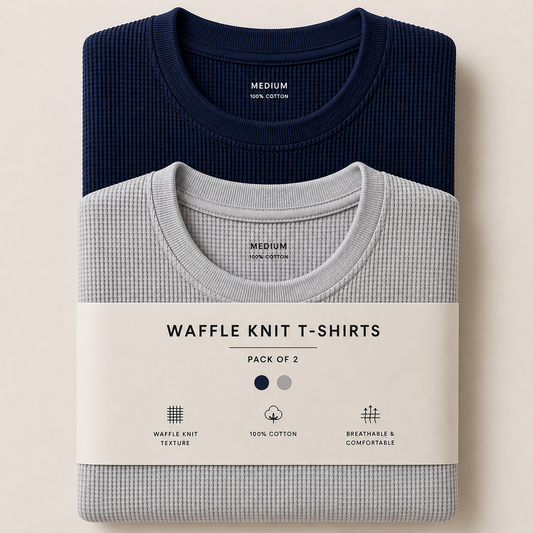 Pack Of Two Waffle Knitted Tshirts Navy Blue - Grey