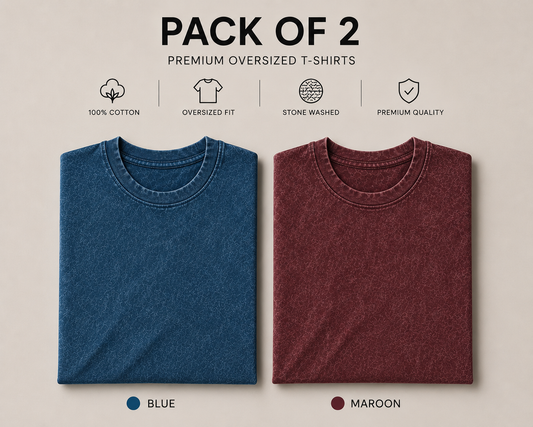 Pack Of Two Acid Washed Tshirts Blue - Maroon