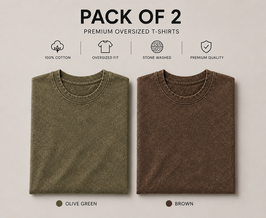 Pack Of Two Acid Washed Tshirts Brown - Olive