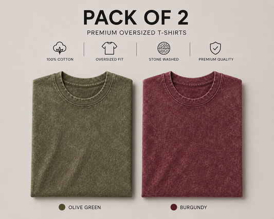Pack Of Two Acid Washed Tshirts Maroon - Olive