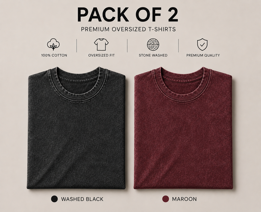 Pack Of Two Acid Washed Tshirts Maroon - Black