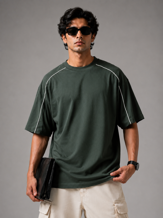 Sporty Piping Oversize Tshirt Forest Green
