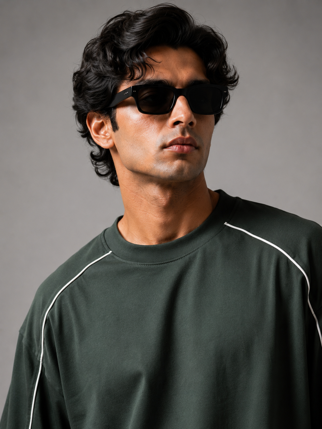 Sporty Piping Oversize Tshirt Forest Green