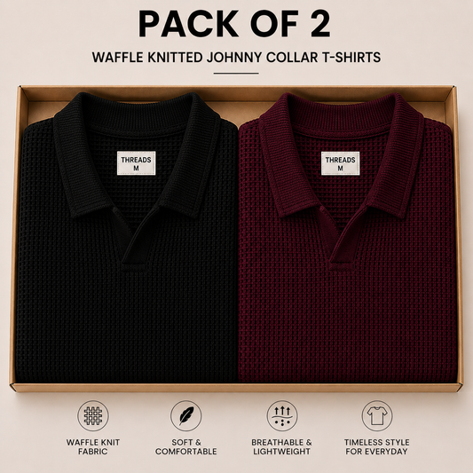 Pack Of Two Knitted Polo Tshirts Maroon - Black