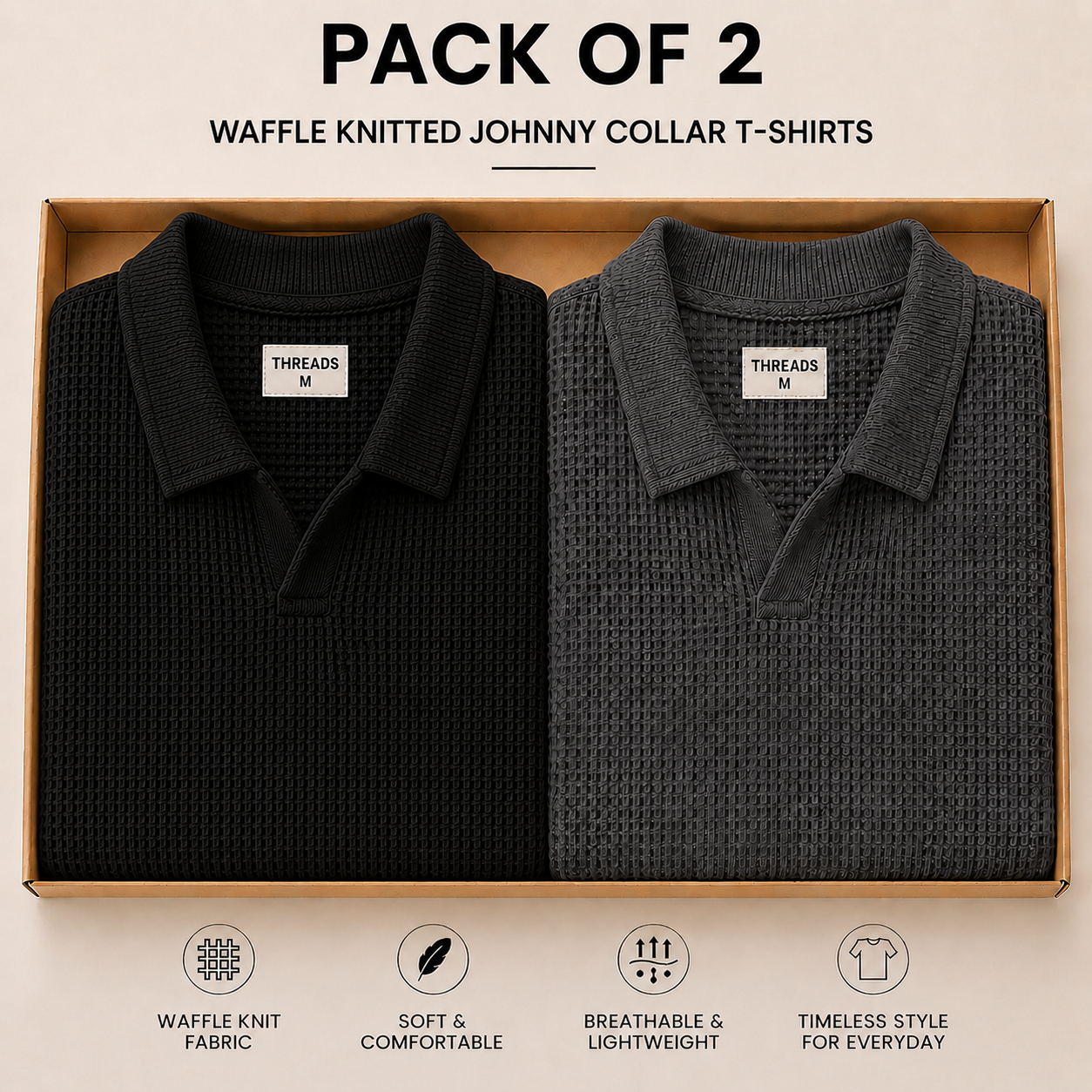Pack Of Two Knitted Polo Tshirts Black - Charcoal