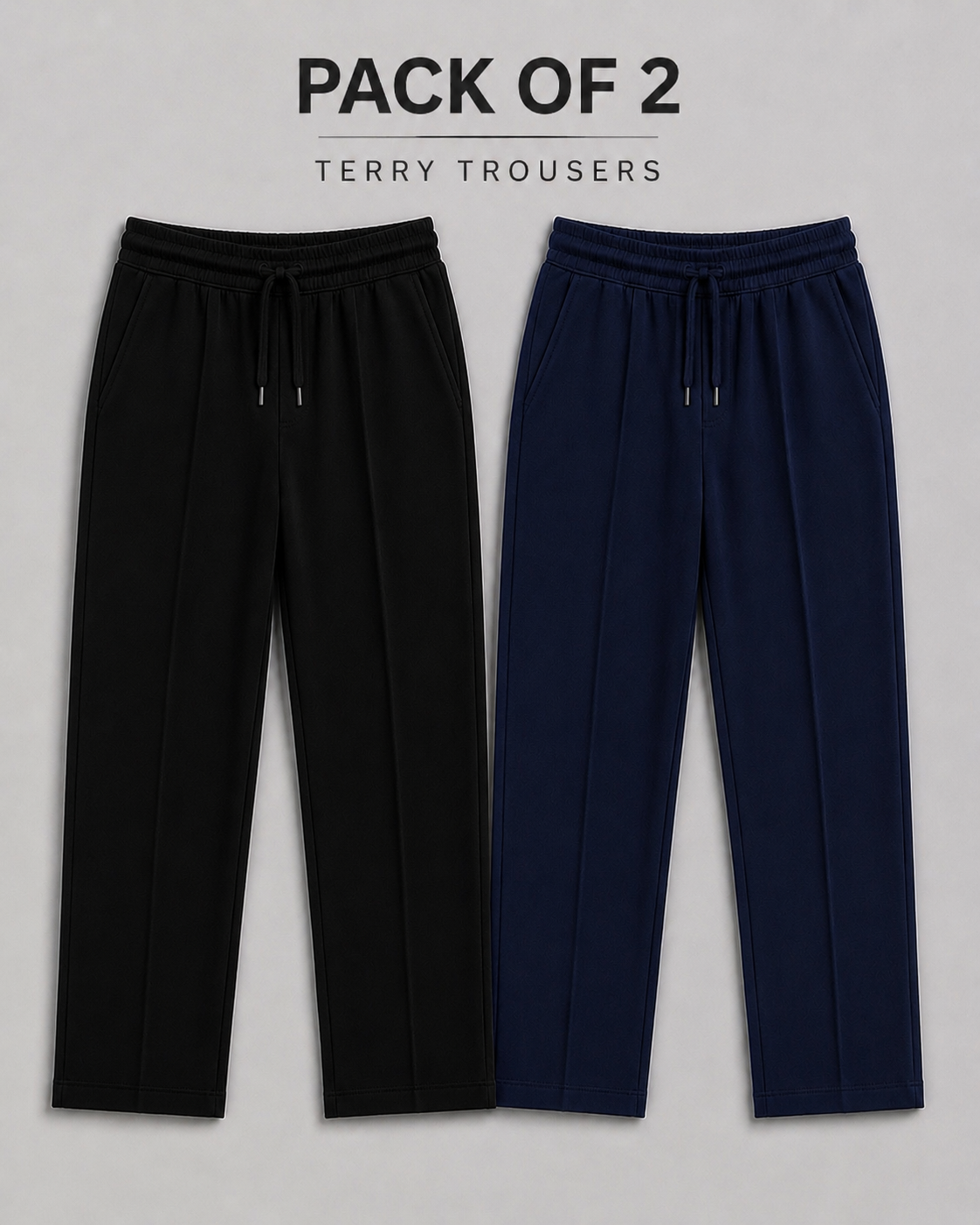 Pack Of Two Straight Fit Terry Trousers Navy - Black
