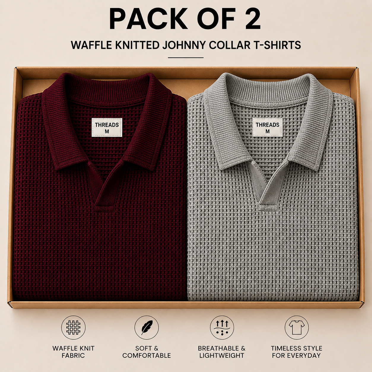 Pack Of Two Knitted Polo Tshirts Maroon - H.Grey