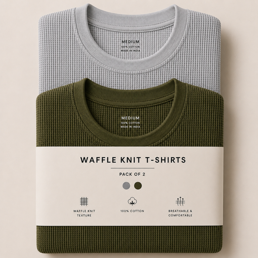 Pack Of Two Waffle Knitted Tshirts H.Grey - Olive