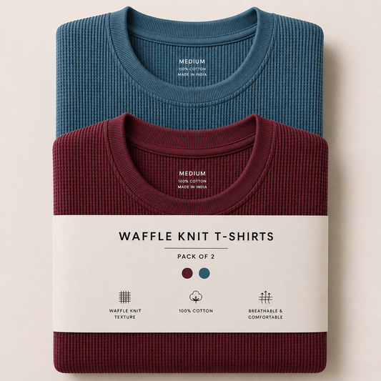 Pack Of Two Waffle Knitted Tshirts Maroon - Seige