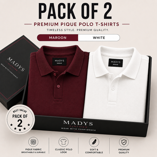 Pack Of Two Pique Polo Tshirts Maroon - White