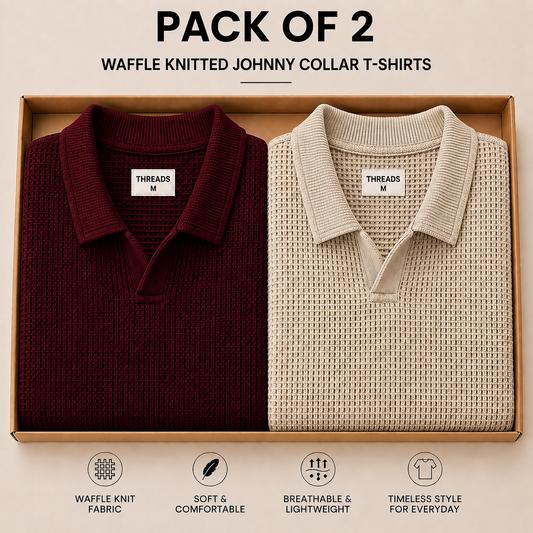 Pack Of Two Knitted Polo Tshirts Maroon - Beige