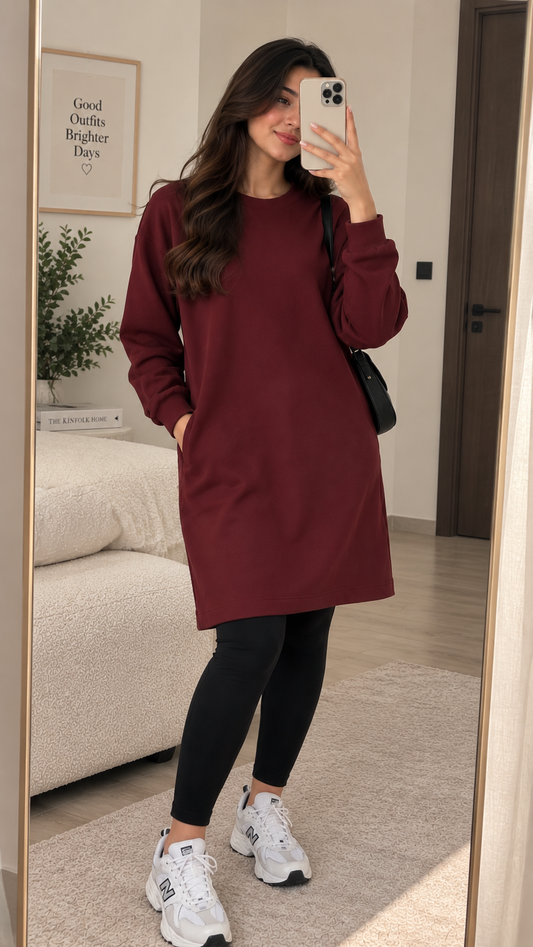 BASIC LONG LENGTH SWEATSHIRT MAROON