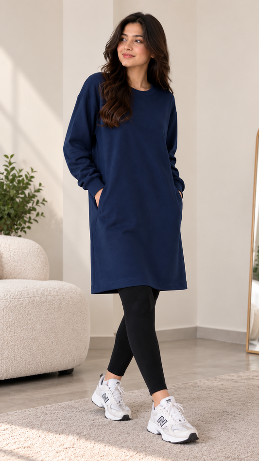 BASIC LONG LENGTH SWEATSHIRT NAVY