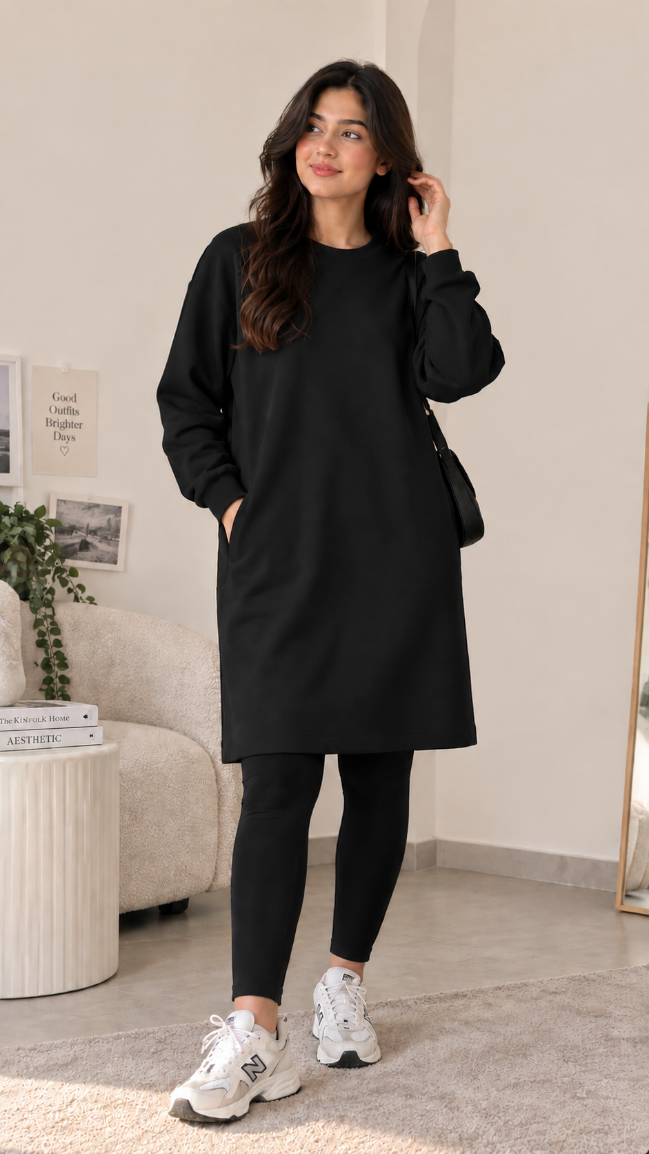 BASIC LONG LENGTH SWEATSHIRT BLACK