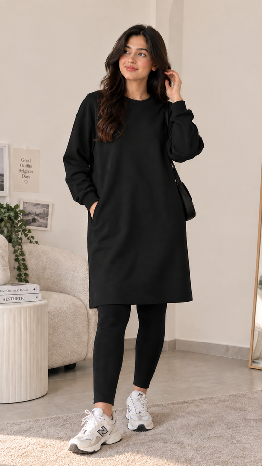 BASIC LONG LENGTH SWEATSHIRT BLACK