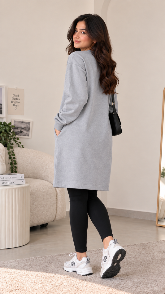 BASIC LONG LENGTH SWEATSHIRT GREY