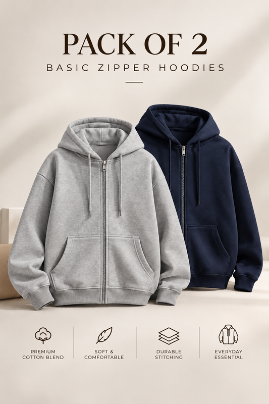 Pack of Two Basic Zipper Hoodies Navy - H.grey