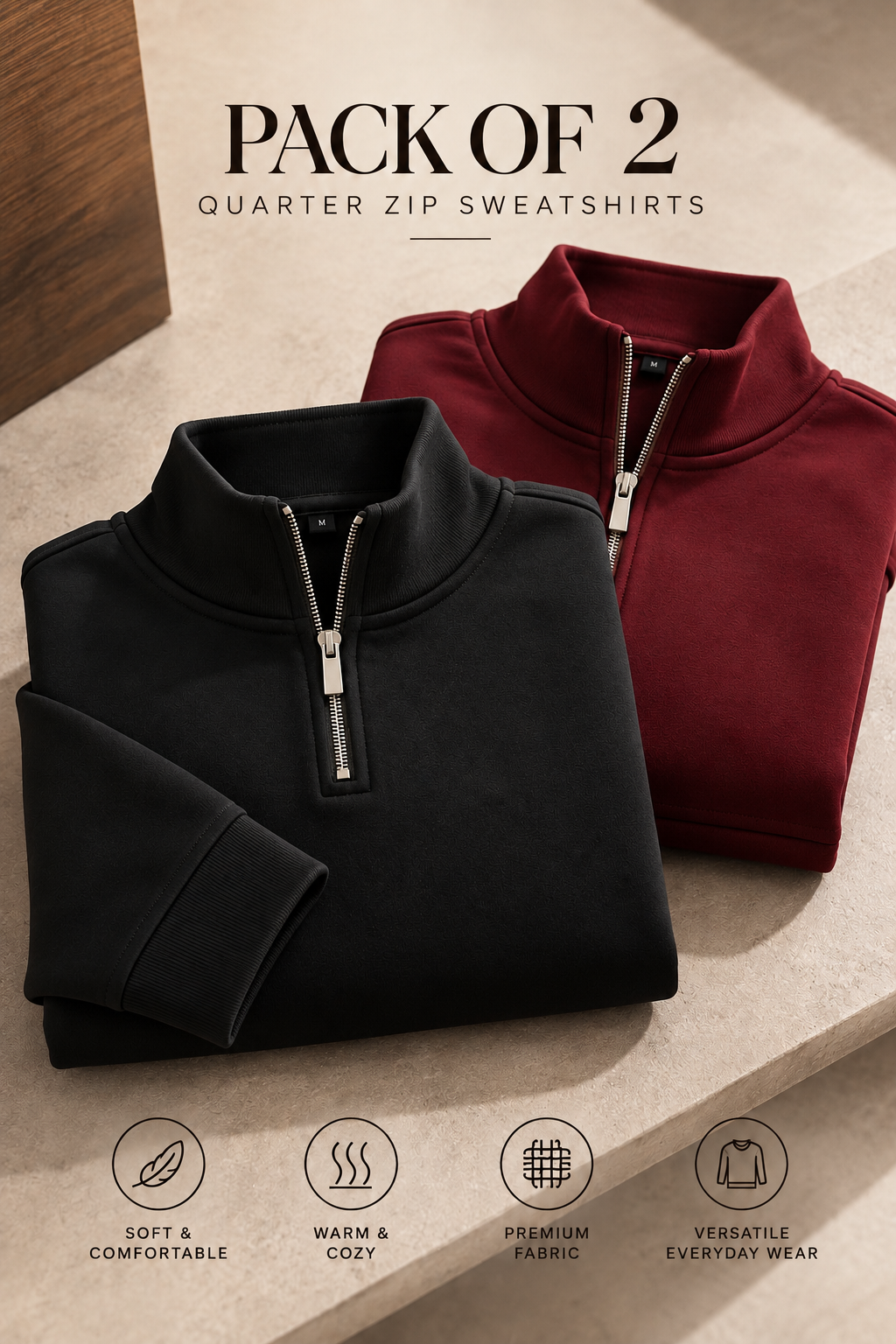 Pack of Two Quarter Zip Sweatshirts Black - Maroon