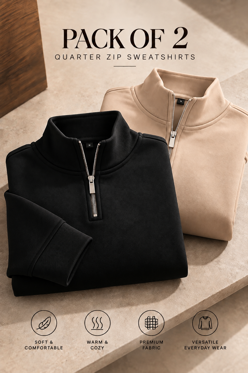 Pack of Two Quarter Zip Sweatshirts Black - Skin