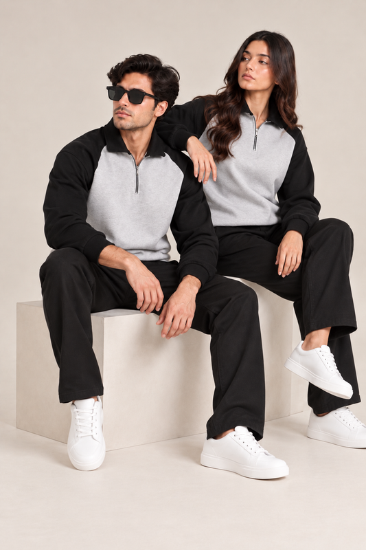 Quarter Zip Sweatshirt Raglan H.Grey