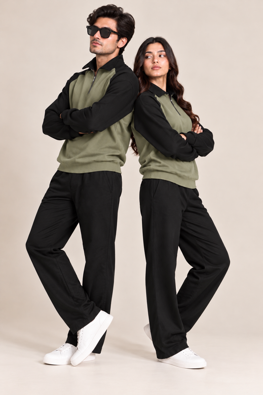 Quarter Zip Sweatshirt Raglan Olive