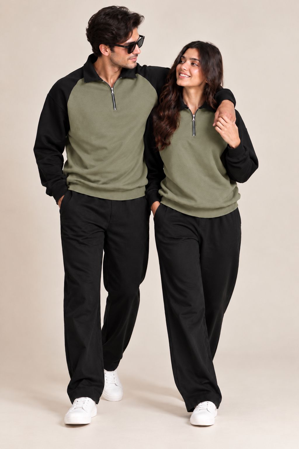 Quarter Zip Sweatshirt Raglan Olive
