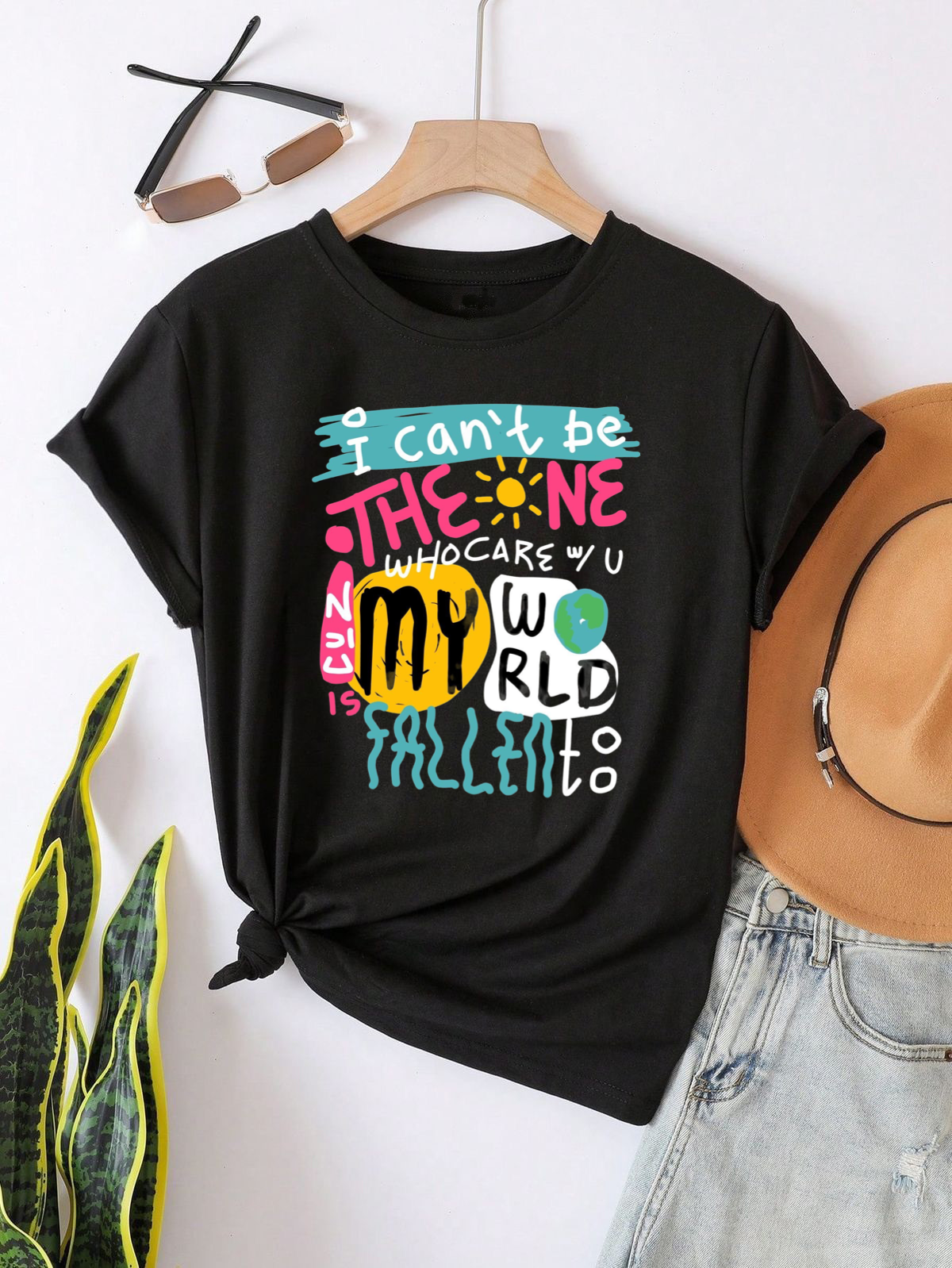 Black My World Round Neck Tshirt