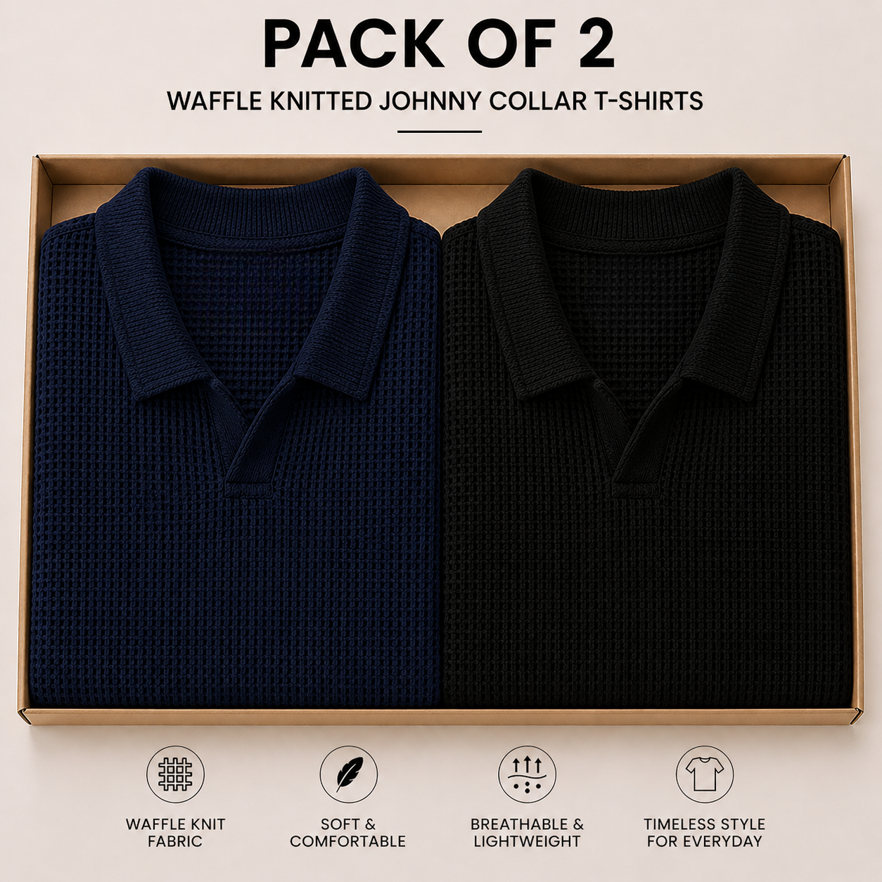 Pack Of Two Knitted Polo Tshirts Navy Blue - Black