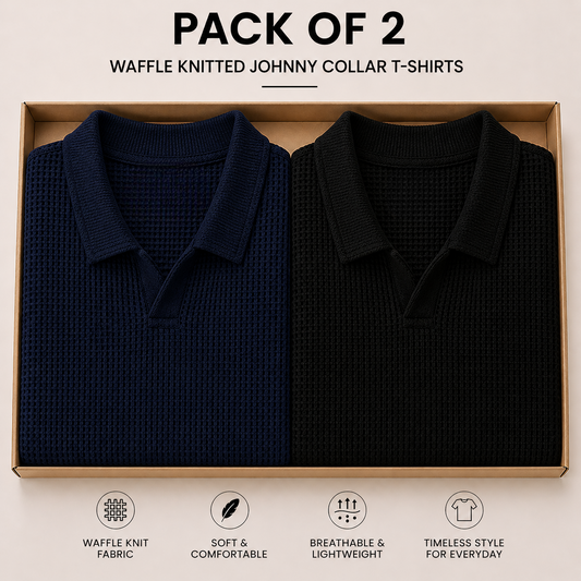 Pack Of Two Knitted Polo Tshirts Navy Blue - Black