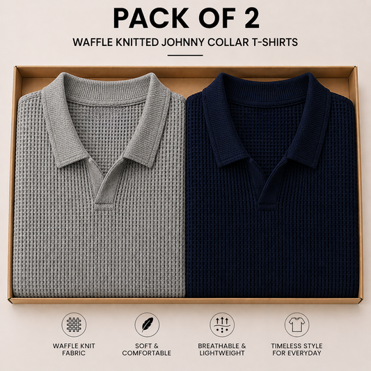 Pack Of Two Knitted Polo Tshirts Navy Blue - Grey