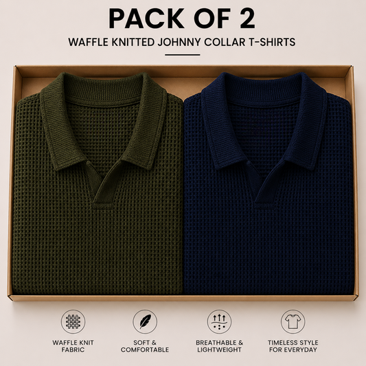 Pack Of Two Knitted Polo Tshirts Navy Blue - Olive Green