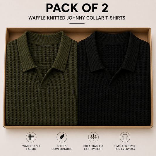 Pack Of Two Knitted Polo Tshirts Black - Olive Green