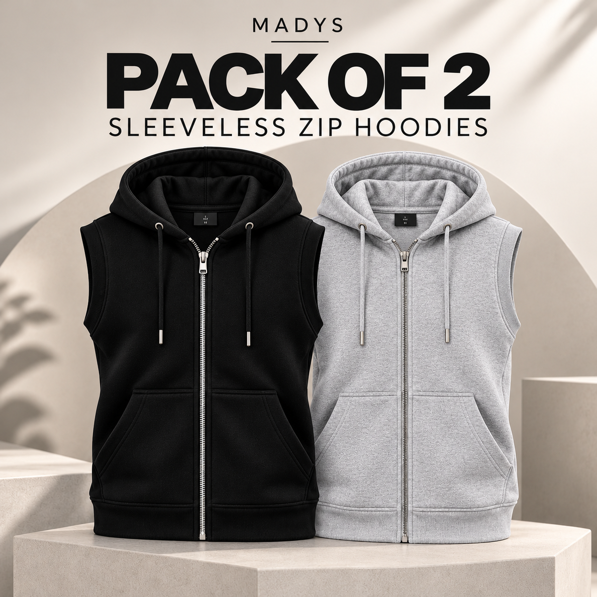 Pack of Two Sleeveless Zippers Black - H.Grey