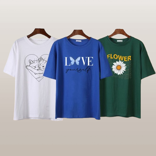 PACK OF THREE GRAPHIC TEES ( Cats Love Flower )