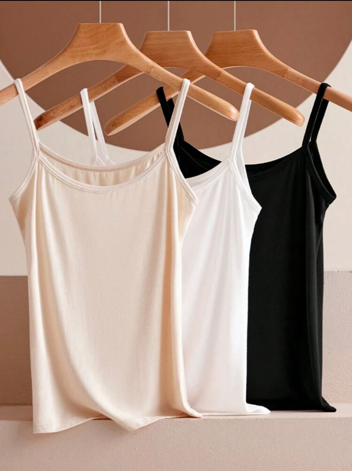 Pack Of Three Camisole Tops (Black-White-Beige)