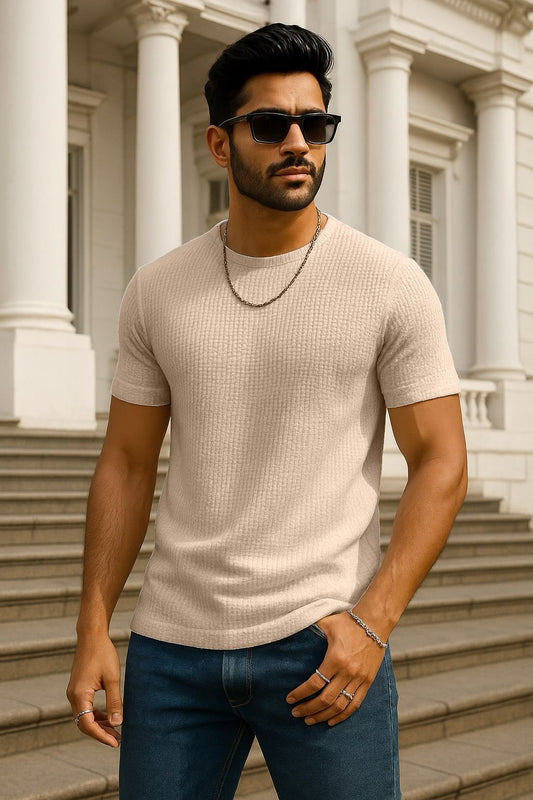 Waffle Knit Tshirt Beige