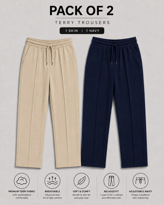 Pack Of Two Straight Fit Terry Trousers Skin- Navy Blue