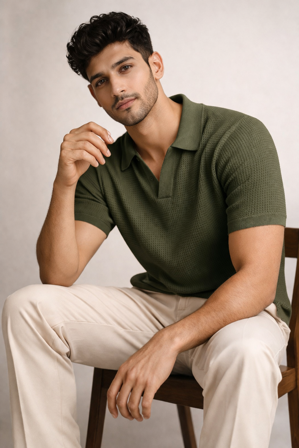 Honeycomb Polo Olive Green