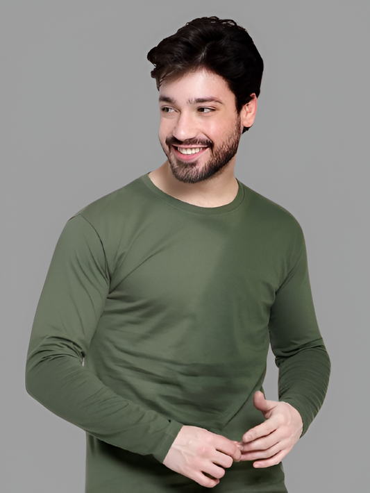 BASIC OLIVE GREEN FULL SLEEVES TSHIRT