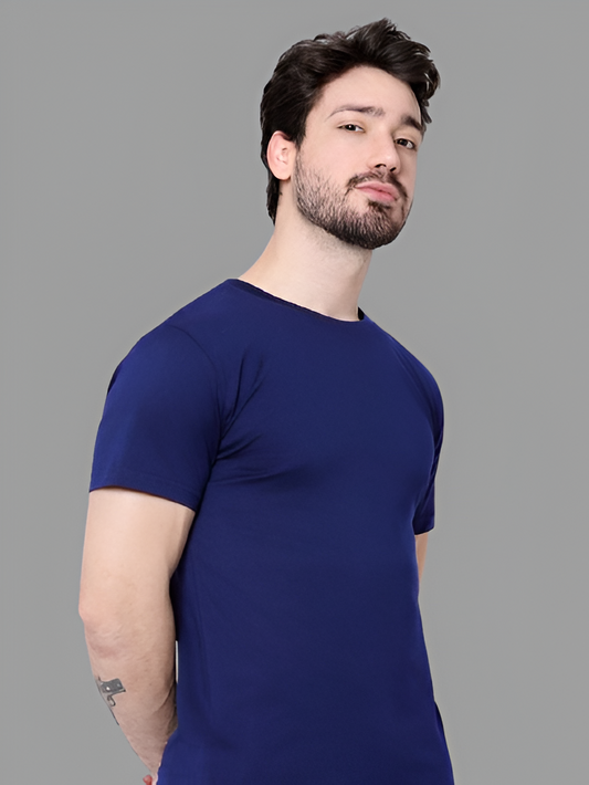 BASIC NAVY BLUE HALF SLEEVES TSHIRT